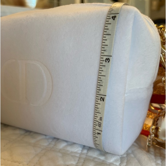 Dior white velvet & gold accent zippered crossbody with wide strap & keychain - Picture 9 of 12